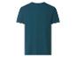 Achteraanzicht van een effen donkergroenblauw T-shirt met korte mouwen.