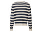Blauw-wit gestreepte trui met lange mouwen.