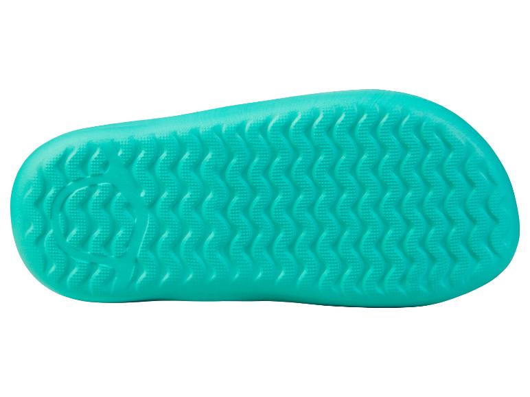 Turquoise zool van een slipper of sandaal.