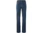 Achteraanzicht van een donkerblauwe damesjeans met klassieke zakken en rechte pijpen.