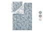 Dekbedovertrek en kussensloop set met blauwgrijs bladpatroon, met stalen van andere kleuren.