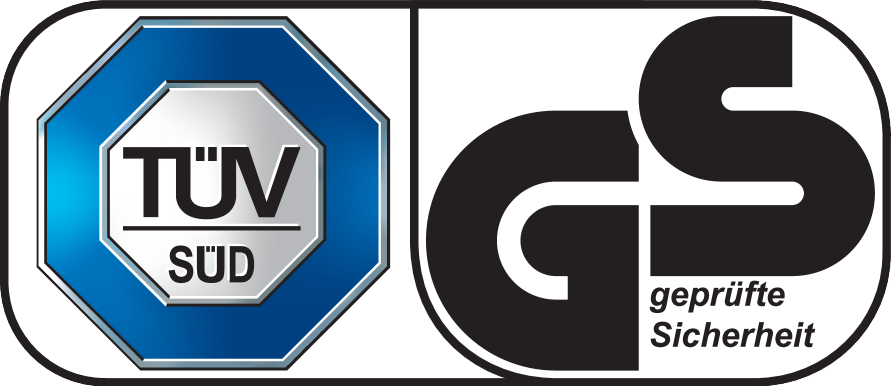 TÜV SÜD en GS-keurmerk: geprüfte Sicherheit (geteste veiligheid).