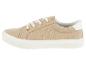 Beige canvas sneakers met witte veters.
