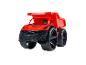 Rode speelgoedkiepwagen met zwarte wielen en grille
