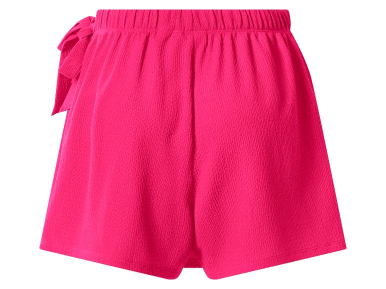 Fuchsia dames short met elastische tailleband en decoratieve strik.