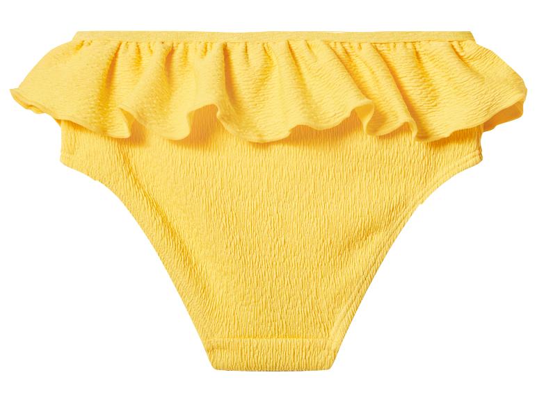 Gele bikinibroekje met ruches en getextureerde stof.