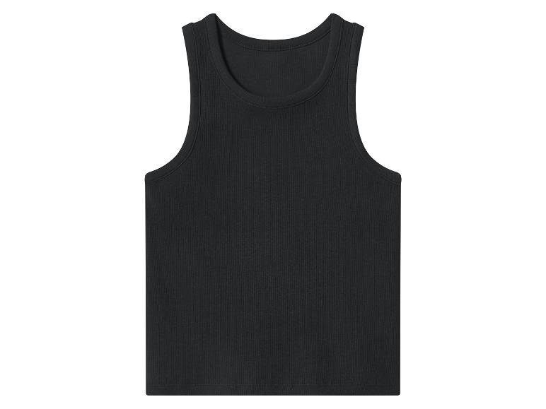 Zwart geribbeld dames hemdje, vooraanzicht.