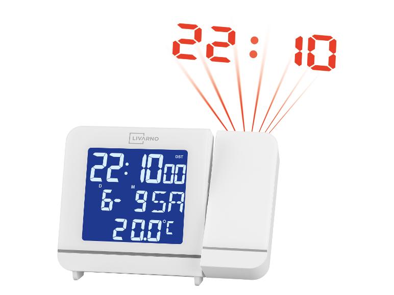 LIVARNO wekker met projector die 22:10 en 20.0°C weergeeft