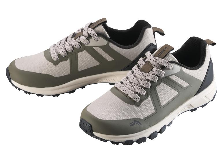 Paar CRIVIT wandelschoenen in beige en olijfgroen.