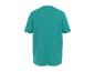 Een turquoise T-shirt met korte mouwen.