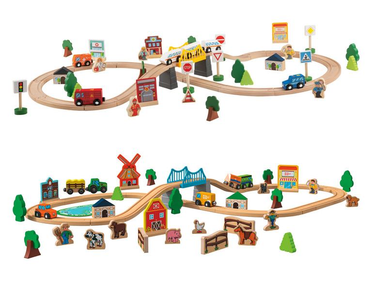 Ga naar volledige schermweergave: Playtive Houten treinbaanset stad of boerderij - afbeelding 1