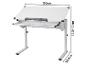 Witte verstelbare tekentafel met lade, afmetingen 110x59.5x53.5-83cm.