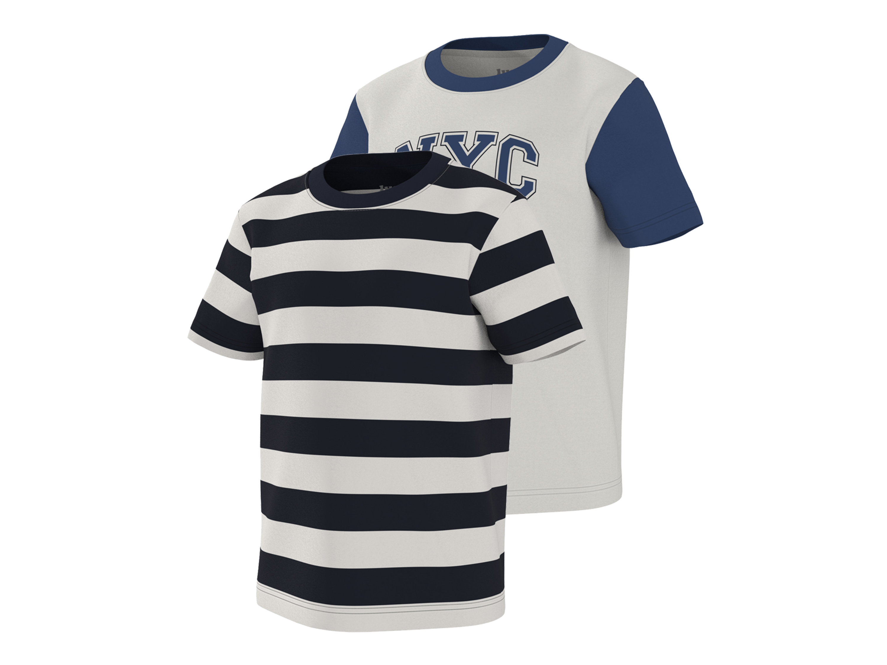 LUPILU Set van 2 kinder T-shirts (strepen/blauw, 98/104)