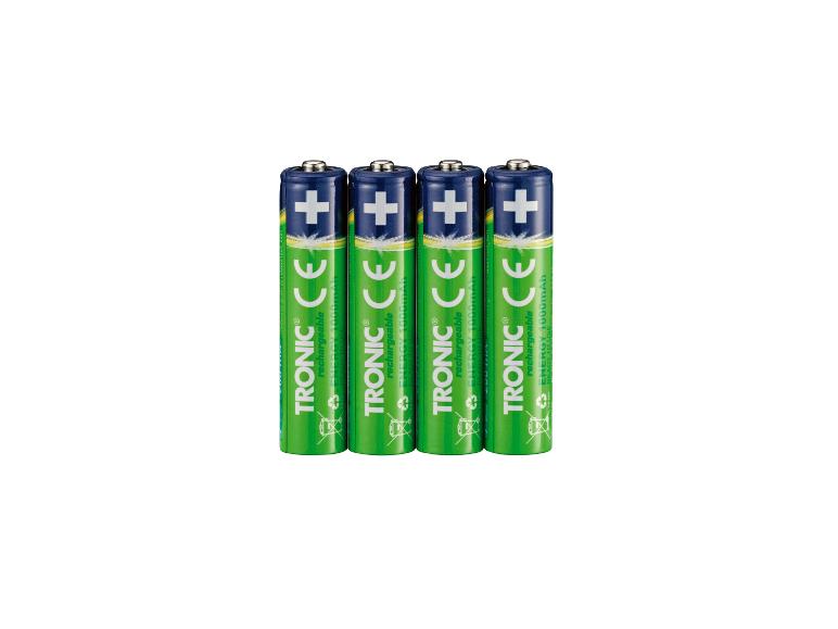 Vier oplaadbare TRONIC Energy batterijen.