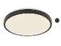 Zwarte ronde plafondlamp met witte diffuser en twee kleuropties.