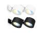 Paar witte en zwarte LED-spots met warm en koel licht.