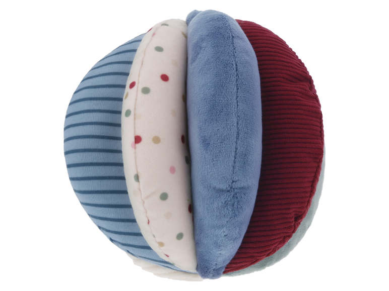 Een zachte pluche bal met verschillende patronen.