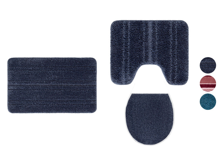 Badkamermattenset met een badmat en toiletbrilmat in donkerblauw.