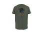 Groen T-shirt met palmboomprint en de tekst 'BEACH CLUB Paradise' op de rug.