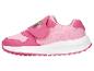 Roze kindersneakers met dinosaurusmotieven en klittenbandsluiting.