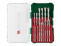 Een set boorbits van Parkside in een groene en rode opbergdoos.