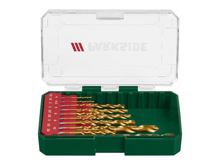 Een set boortjes van het merk 'LVKKAIDE' in een groene opbergdoos.