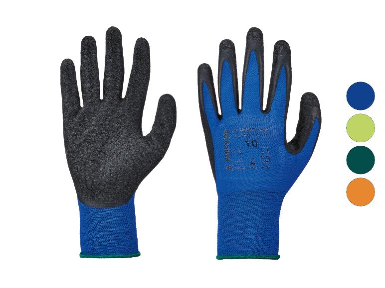PARKSIDE werkhandschoenen in blauw en zwart, met getextureerde grip en kleuropties.