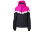 Roze, wit en marineblauwe ski-jas met capuchon en ritszakken