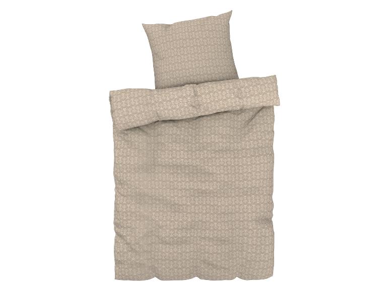 Beige dekbedovertrek met bloemenpatroon: dekbed, kussensloop en sloop.