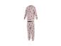 Roze tweedelige pyjama met gestreepte zwarte hartenprint.