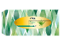 Doos papieren tissues met een groen bladontwerp, met de tekst 'Aloe Vera Tissues' en '120x Silky Soft'.