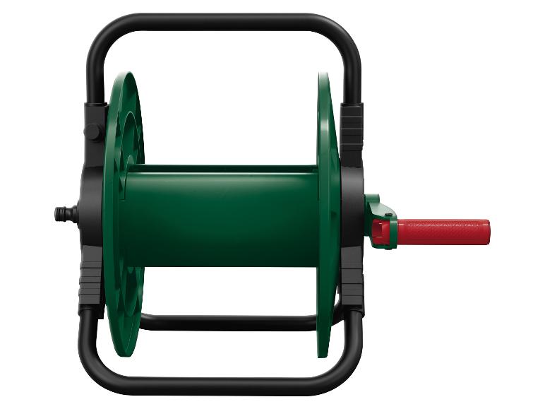 Groen en zwart tuinslangkarretje met rode handgreep