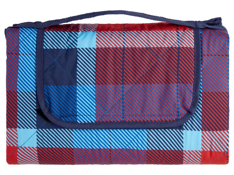 Rode en blauwe geruite picknickdeken.