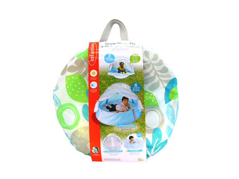 Infantino Grow-With-Me opvouwbare ballenbak, tent en box, bladerprint.