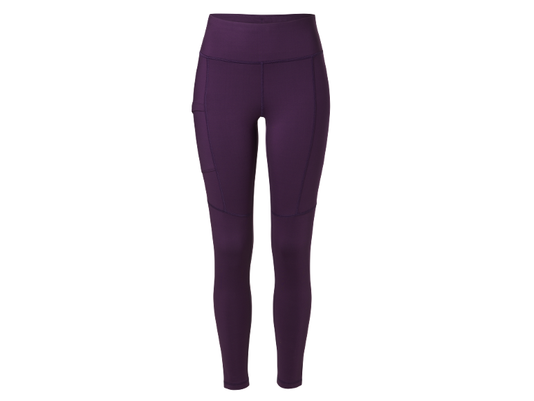 Dames sportlegging met hoge taille en zijzakken, donkerpaars.