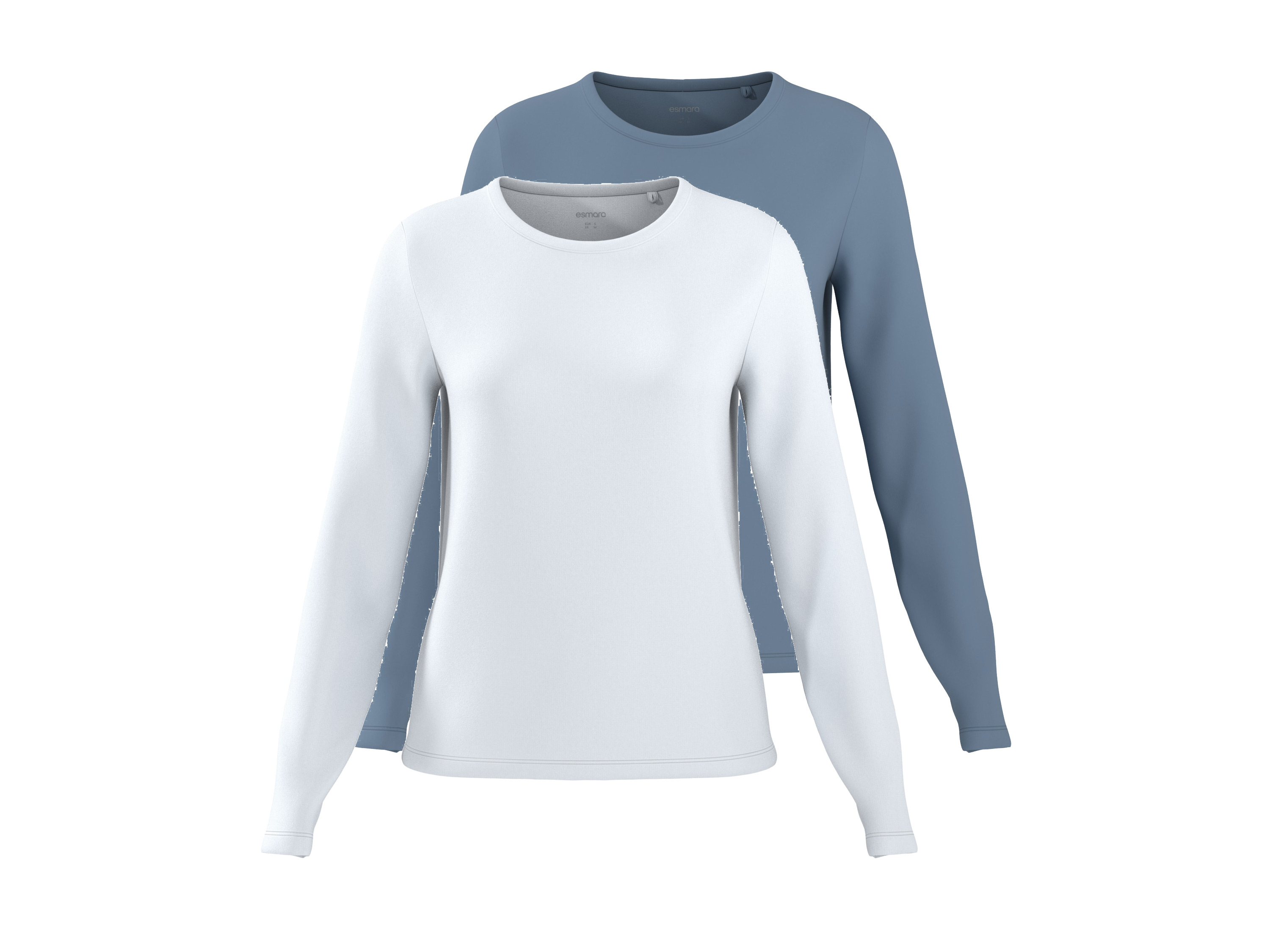 ESMARA Set van 2 dames longsleeves (Blauw/wit, S (36/38))