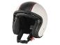 Witte motorhelm met zwarte en rode streep
