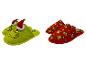 Groene en rode Grinch-pantoffels met kerstmutsen