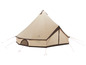 Een beige tent met bruine details