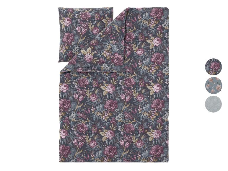 Dekbedovertrekset met bijpassende kussensloop, met bloemenpatroon van rozen in mauve en grijs.