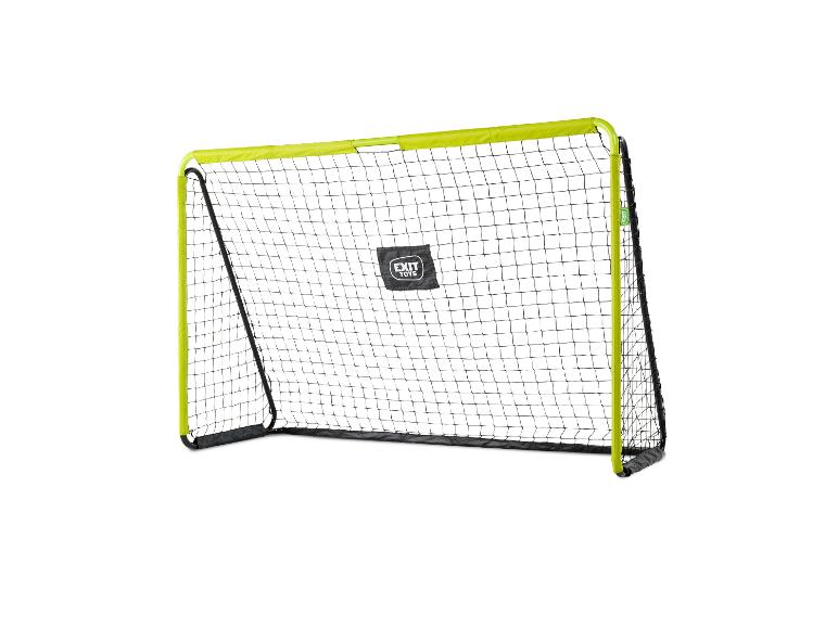 Een draagbaar EXIT Toys voetbaldoel met een limoengroen frame en een zwart net.