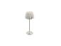 Witte tafellamp met geplooide kap en ronde voet.