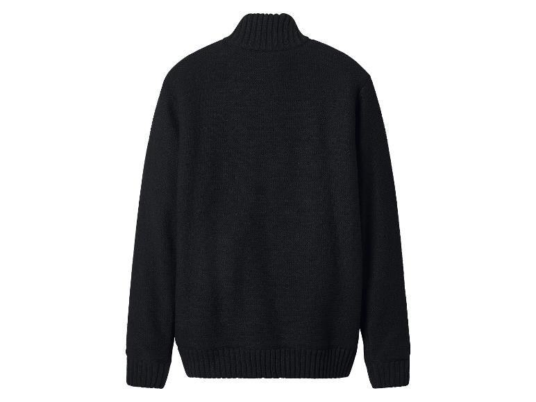 Zwarte gebreide trui met hoge kraag, achteraanzicht