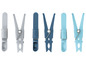 Zes plastic wasknijpers in grijs en blauw