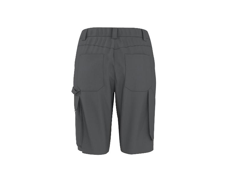 Grijze werkshorts met cargozakken, achteraanzicht.