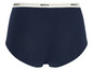Donkerblauwe onderbroek met witte tailleband en het merk 'MCXX'.