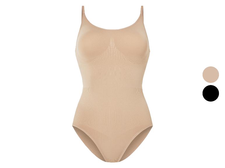 Beige en zwarte naadloze body shaper.