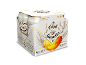 Verpakking van vier blikjes Belgisch driegranenbier.