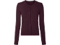 Donkerrood damesvest met lange mouwen en knopen.