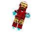 Rode en gouden LEGO Iron Man minifiguur met blauwe voortstuwingseffecten.